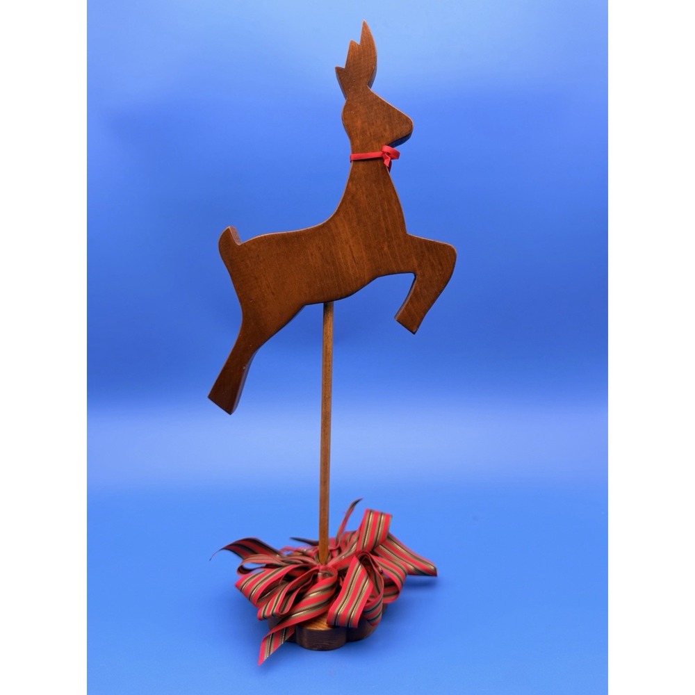 Vintage Wooden Reindeer Christmas Decor 17" Folk Art Primitive Holiday Stand